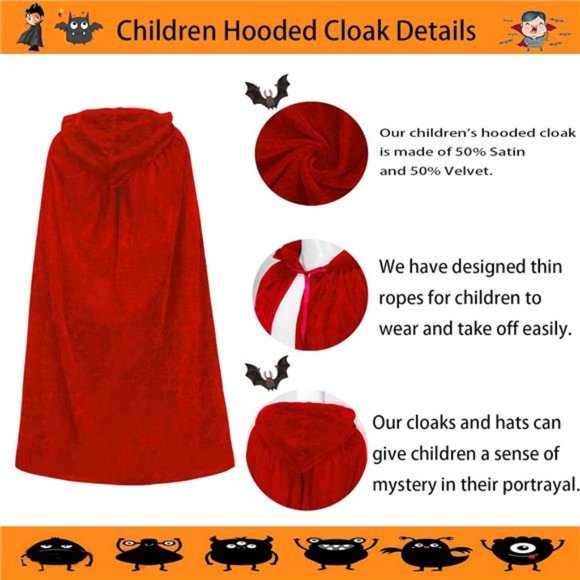 Hooded Long Velvet Cape for Christmas Halloween Costumes For Children Cosplay - Picture 5 of 6